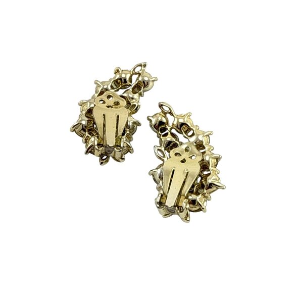 Vintage Aurora Borealis Rhinestone Necklace & Earrings Set Gold Tone Floral Clus - Picture 11 of 14